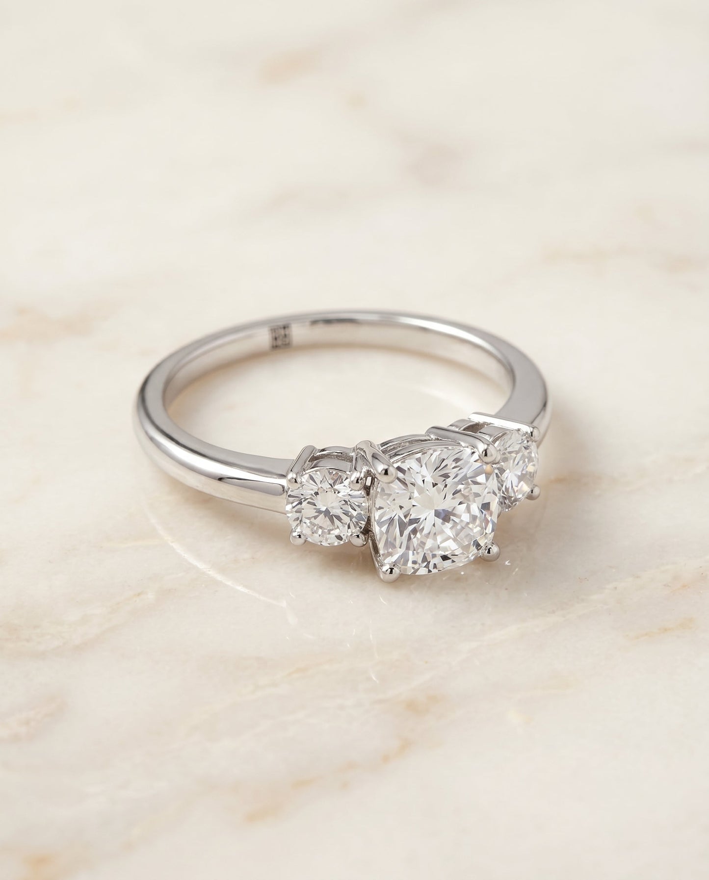 Anita Select Classic Three Stone Cushion Solitaire in 18K White Gold – view 1