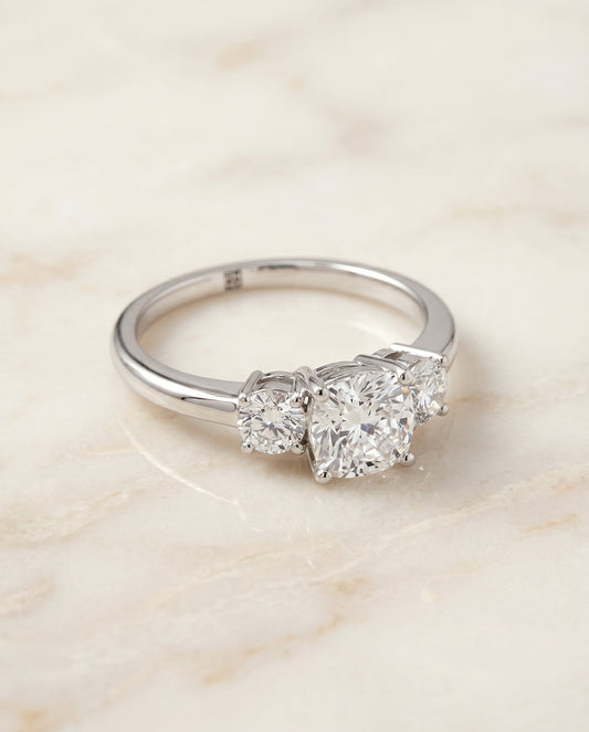 Anita Select Classic Three Stone Cushion Solitaire in 18K White Gold – view 1