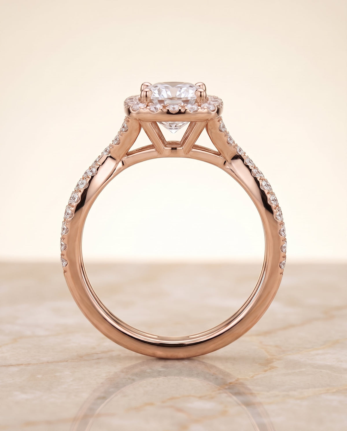 ตัวเรือนแหวนหมั้นเพชร Audra ทรงคุชชั่น ฝังปาเว่ ทองคำชมพู 14K จาก RockHer