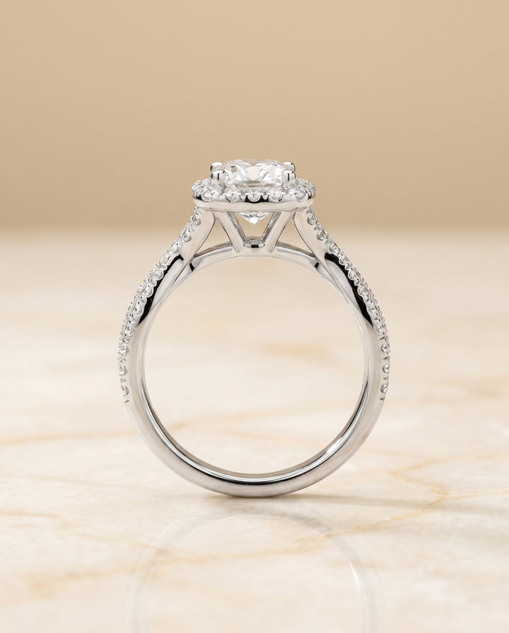 Audra Select Twisted Scalloped Pave Halo Cushion in Platinum – view 5