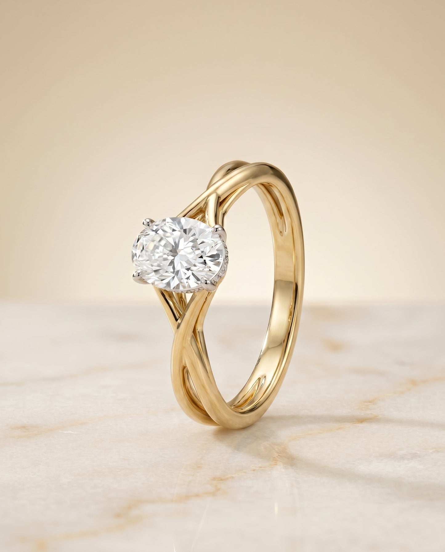 Blondie Select Twisted Shank Double Hidden Halo Solitaire Oval in 14K Yellow Gol – view 2