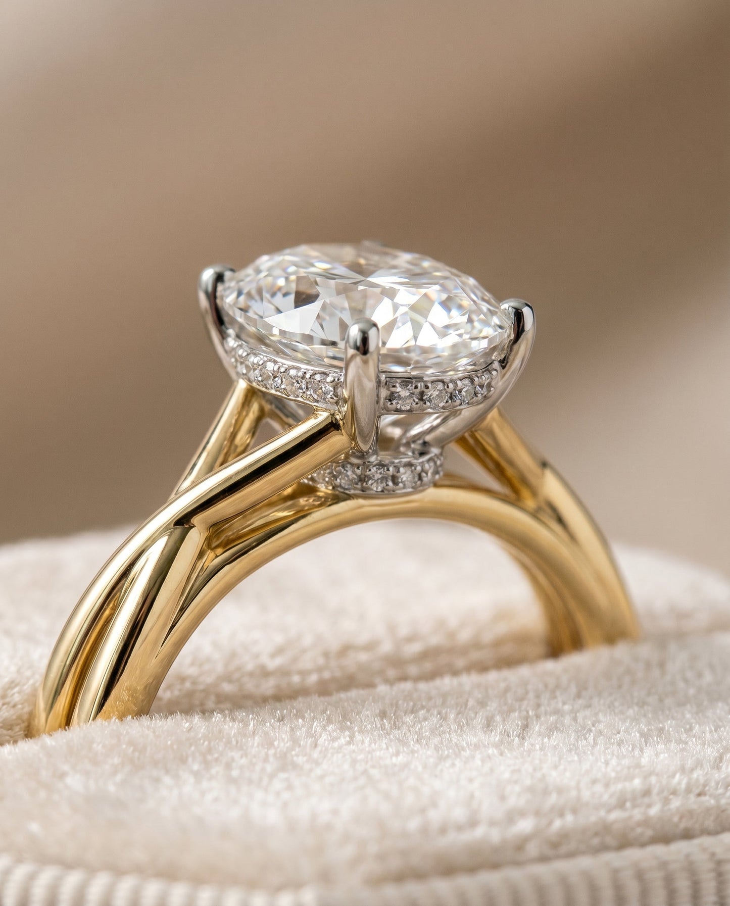 Blondie Select Twisted Shank Double Hidden Halo Solitaire Oval in 14K Yellow Gol – view 4