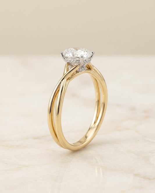 Blondie Select Twisted Shank Double Hidden Halo Solitaire Oval in 14K Yellow Gol – view 1