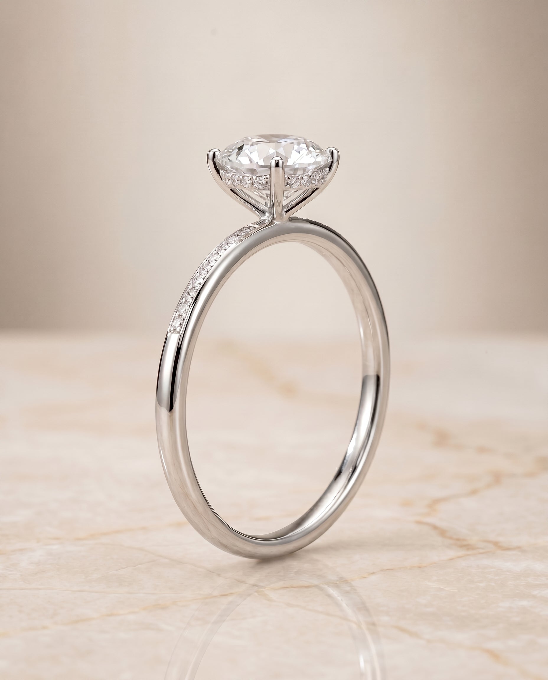 The Brenda Hidden Halo Solitaire Engagement Ring Setting for Round Diamonds in 18K White Gold | RockHer