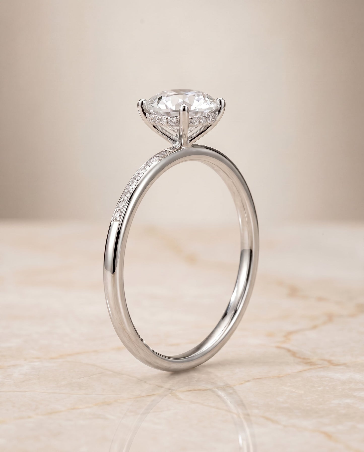 The Brenda Hidden Halo Solitaire Engagement Ring Setting for Round Diamonds in 18K White Gold | RockHer