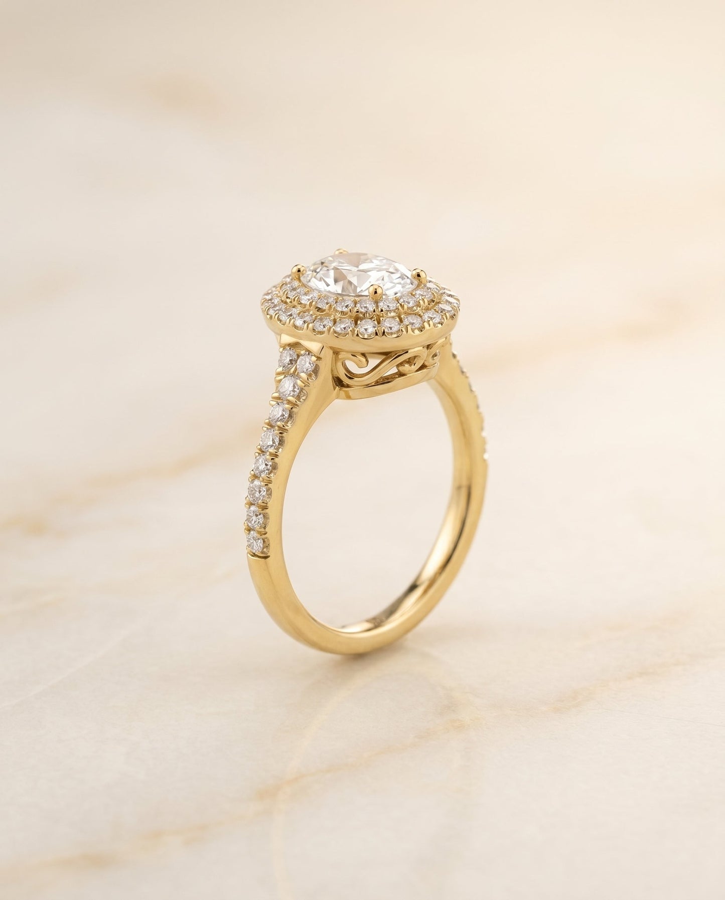 Britney Select Double Scalloped Pave Halo Oval in 18K Yellow Gold – view 1