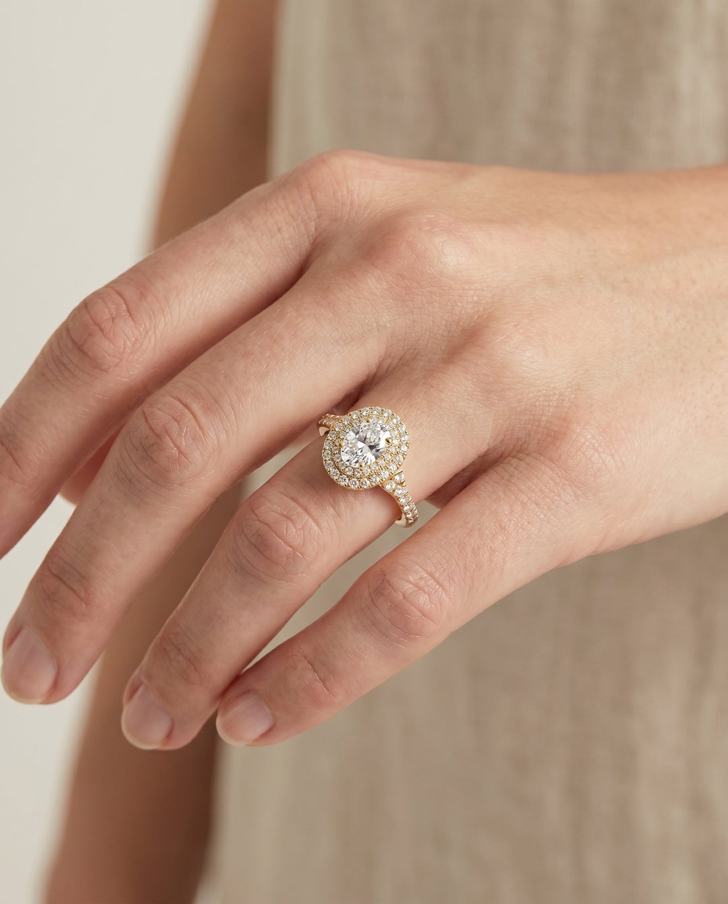 Britney Select Double Scalloped Pave Halo Oval in 14K Yellow Gold – view 3