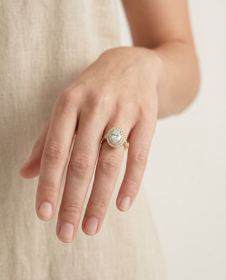 Britney Select Double Scalloped Pave Halo Oval in 14K Yellow Gold – view 5