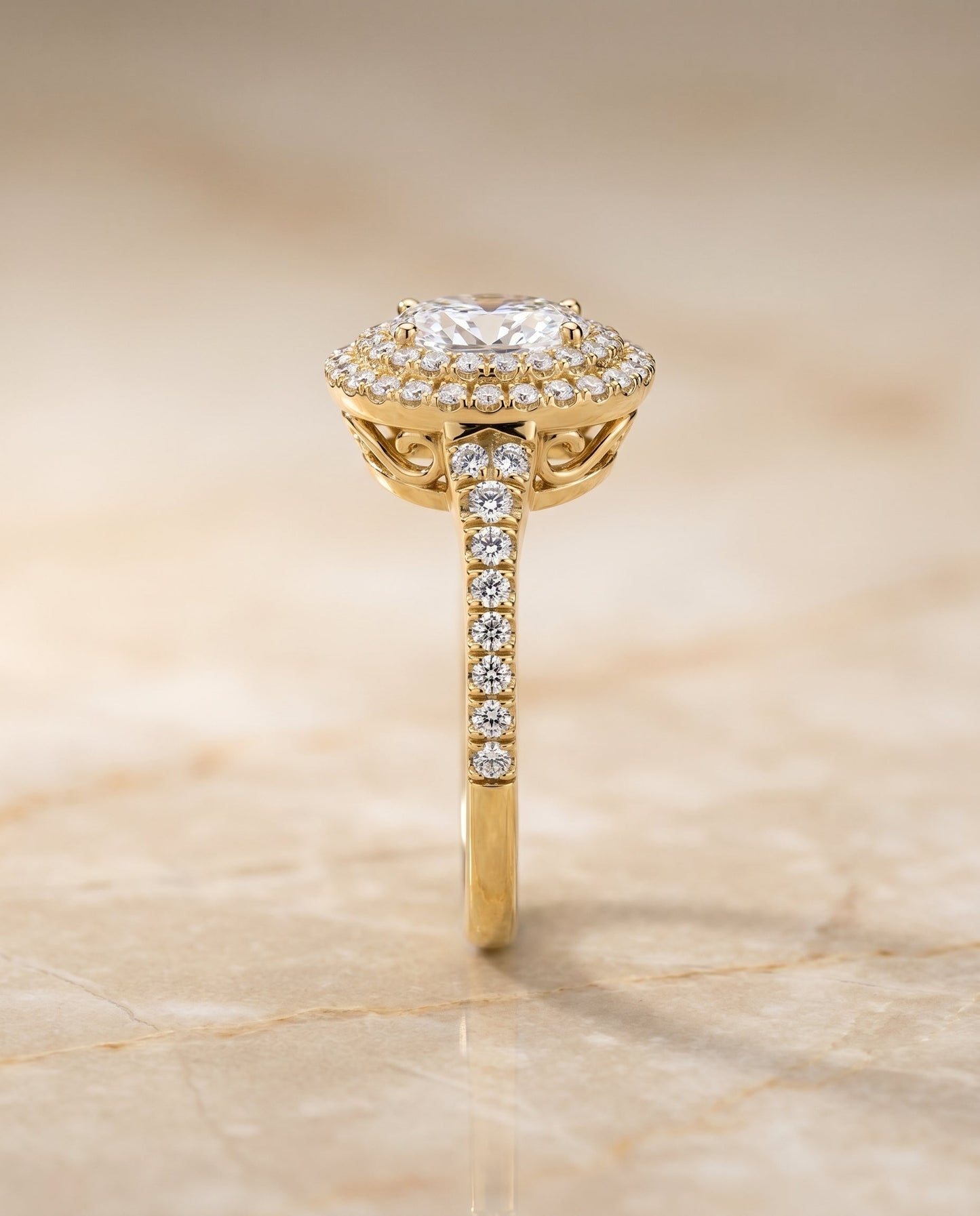 Britney Select Double Scalloped Pave Halo Oval in 18K Yellow Gold – view 2