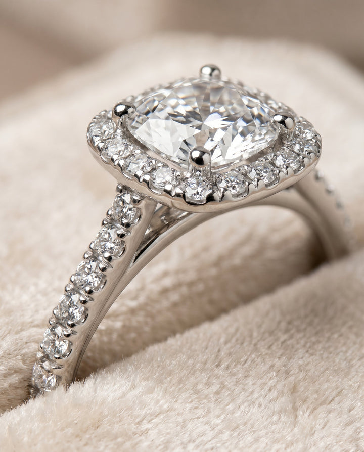 Cosette Select Pave Halo Cushion in Platinum – view 4