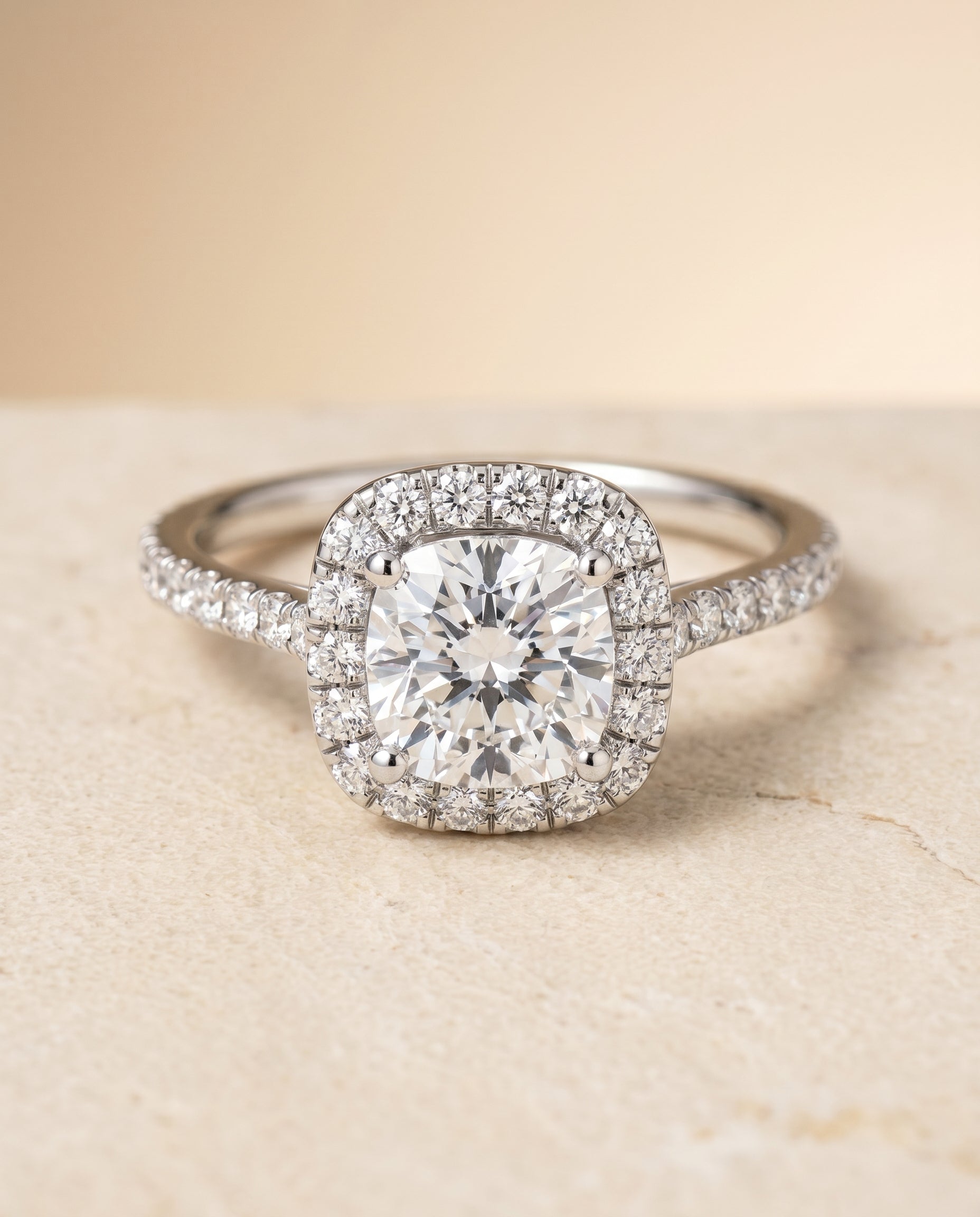 Cosette Select Pave Halo Cushion in Platinum – view 1