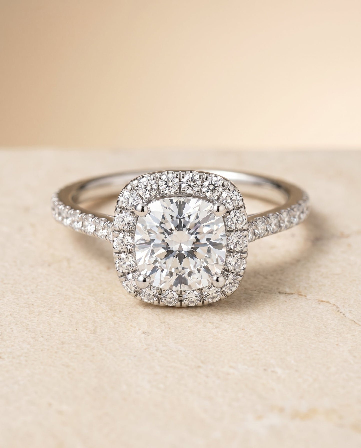 Cosette Select Pave Halo Cushion in Platinum – view 1