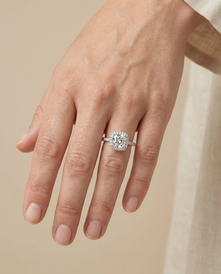 Cosette Select Pave Halo Cushion in Platinum – view 3