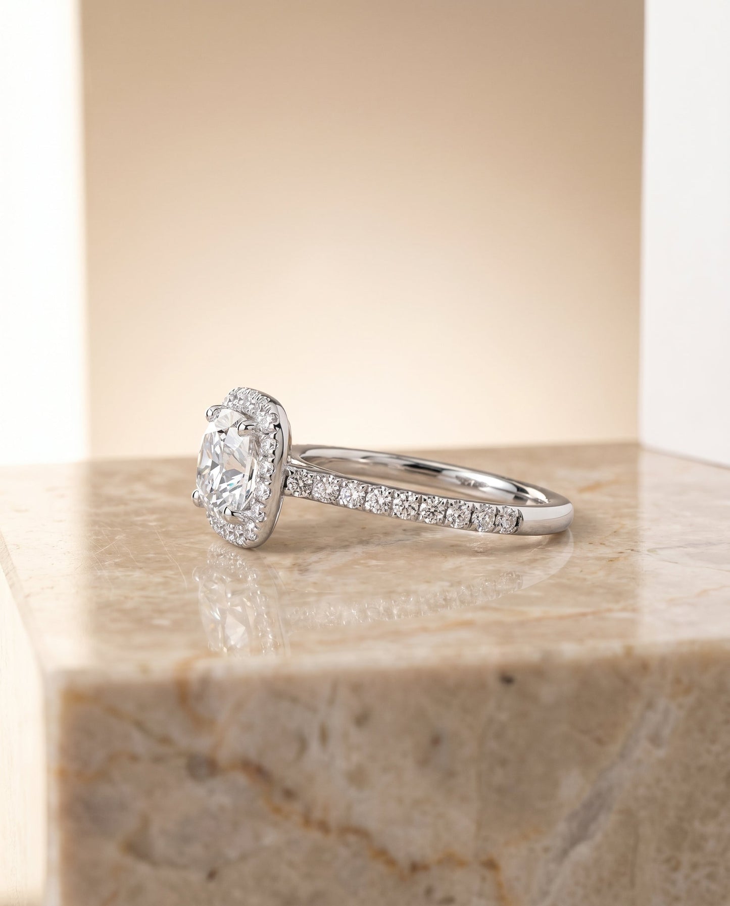 Cosette Select Pave Halo Cushion in Platinum – view 5