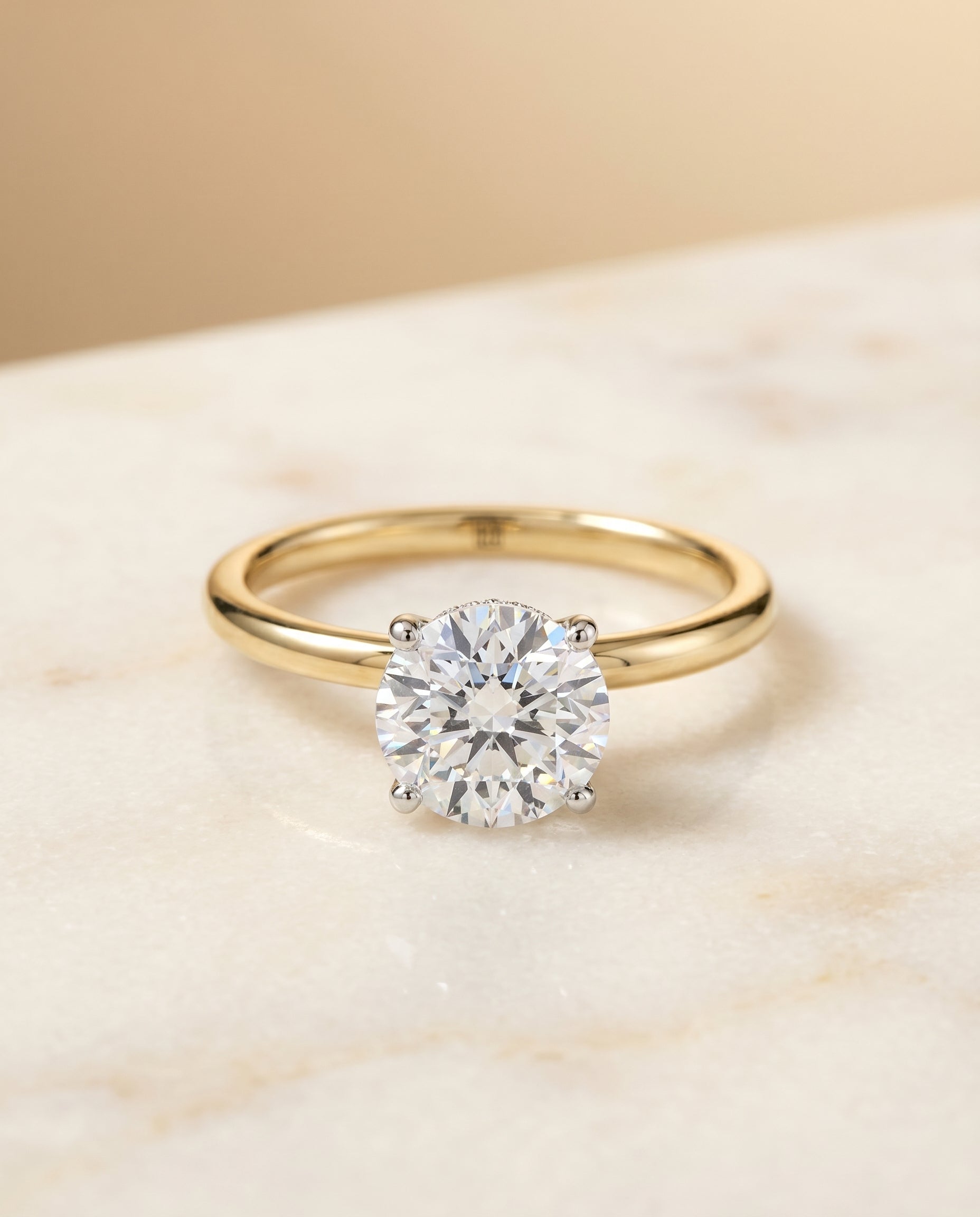 The Cyndi Hidden Halo Solitaire Engagement Ring Setting for Round Diamonds in 18K Yellow Gold | RockHer