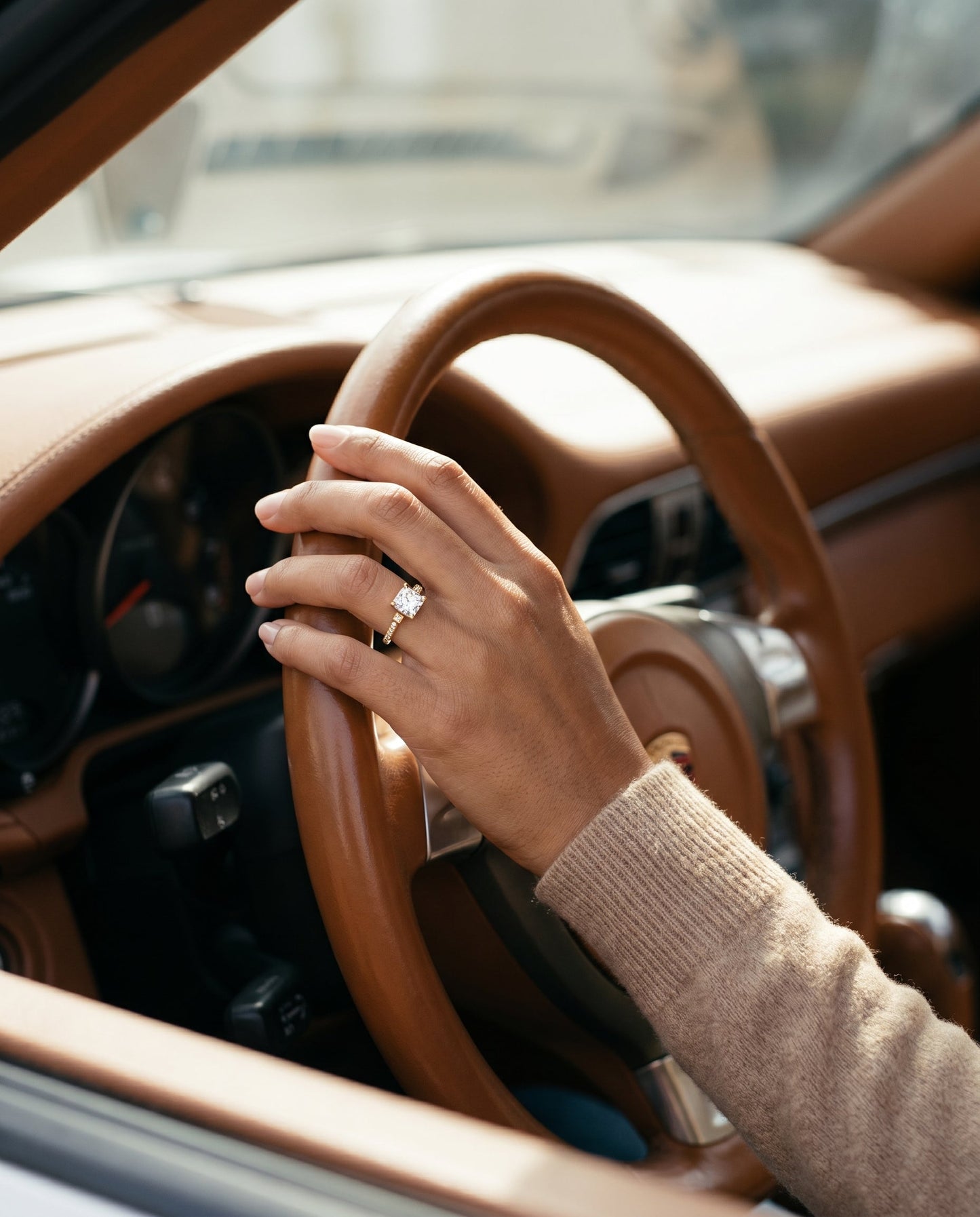 Delicate Split Shank Pavé Princess, in 18K Yellow Gold, pave setting – lifestyle shot | RockHer