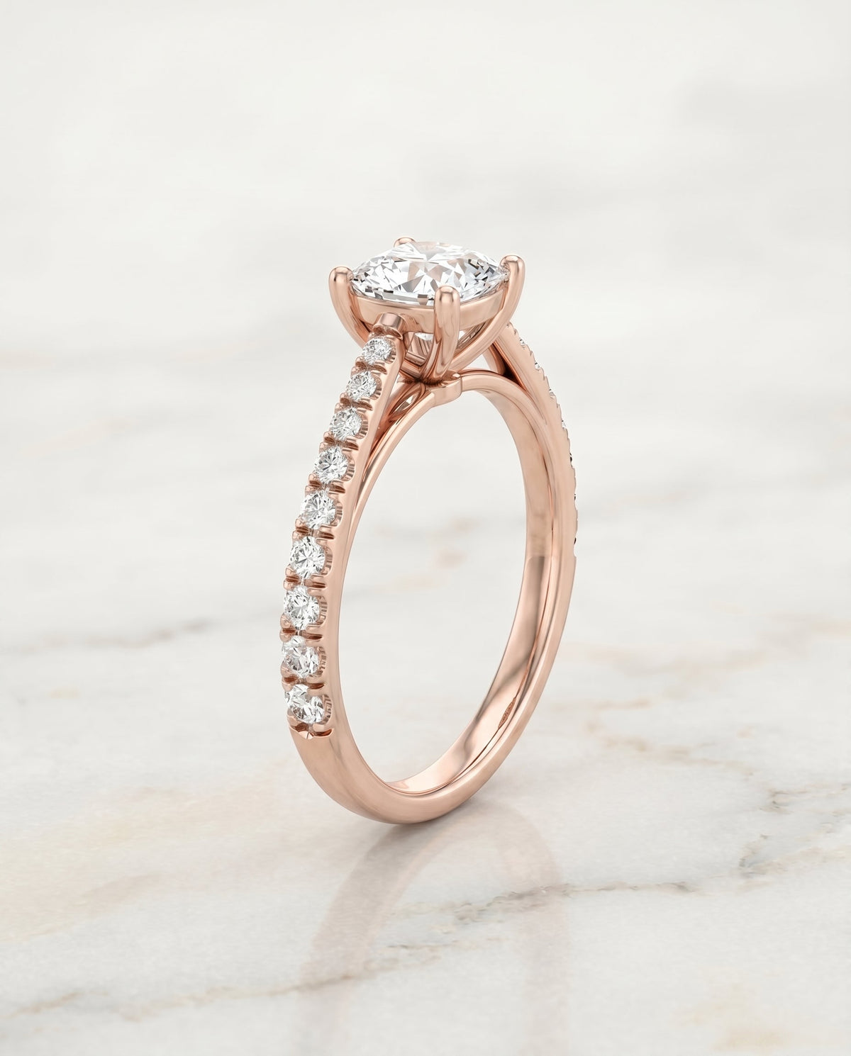 ตัวเรือนแหวนหมั้นเพชร Donna ทรงคุชชั่น ฝังปาเว่ ทองคำชมพู 14K จาก RockHer