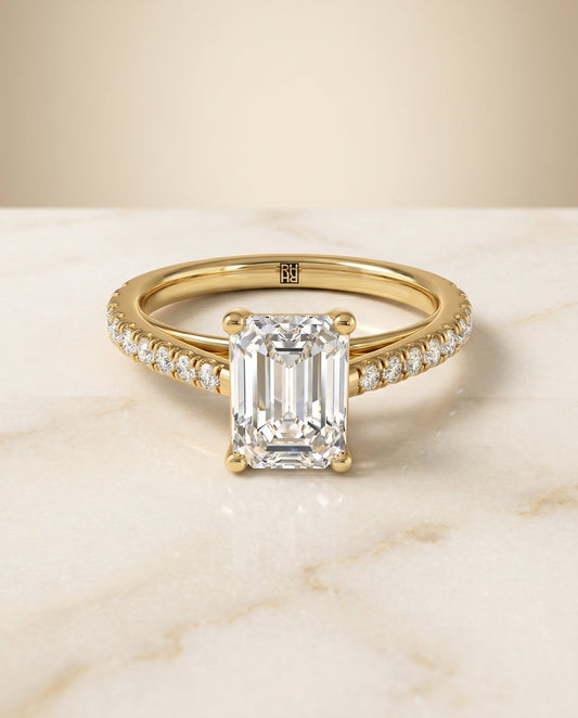 The Donna Cathedral Engagement Ring Setting for Emerald Cut Diamonds in 18K Yellow Gold | RockHer
