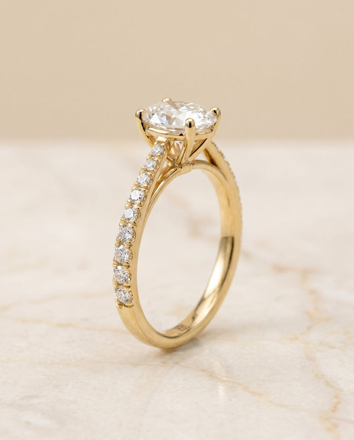 Donna Select Cathedral French Pave Solitaire Oval in 14K Yellow Gold – view 2