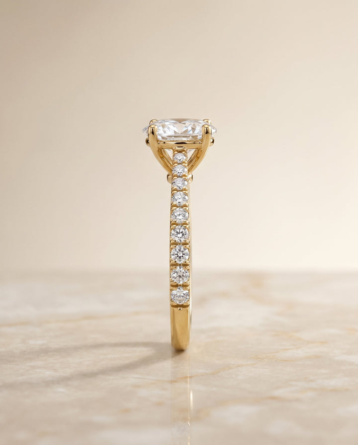 Donna Select Cathedral French Pave Solitaire Oval in 14K Yellow Gold – view 6