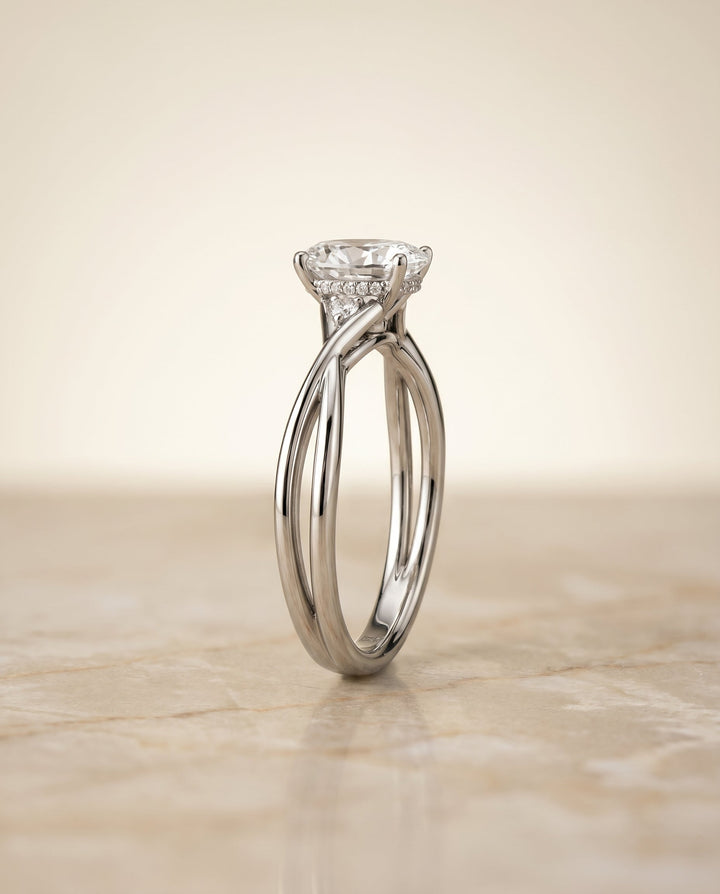 Dusty Select Twisted Shank Hidden Halo Solitaire Oval in 14K White Gold – view 6
