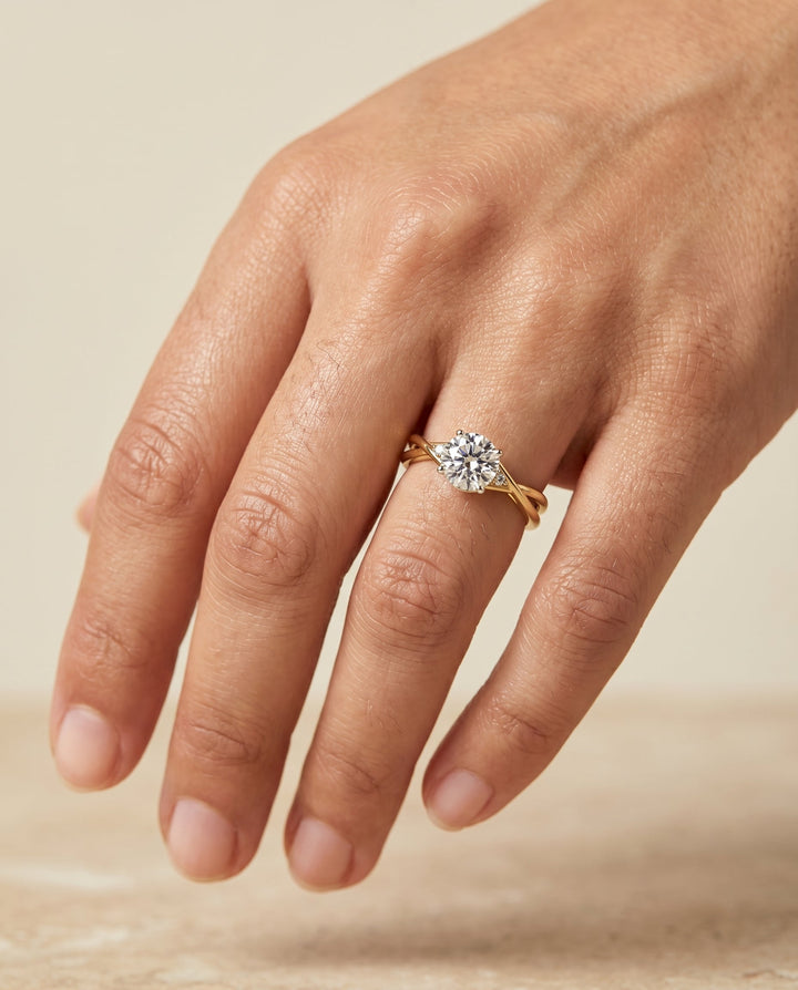 Dusty Select Twisted Shank Hidden Halo Solitaire Oval in 18K Yellow Gold – view 5