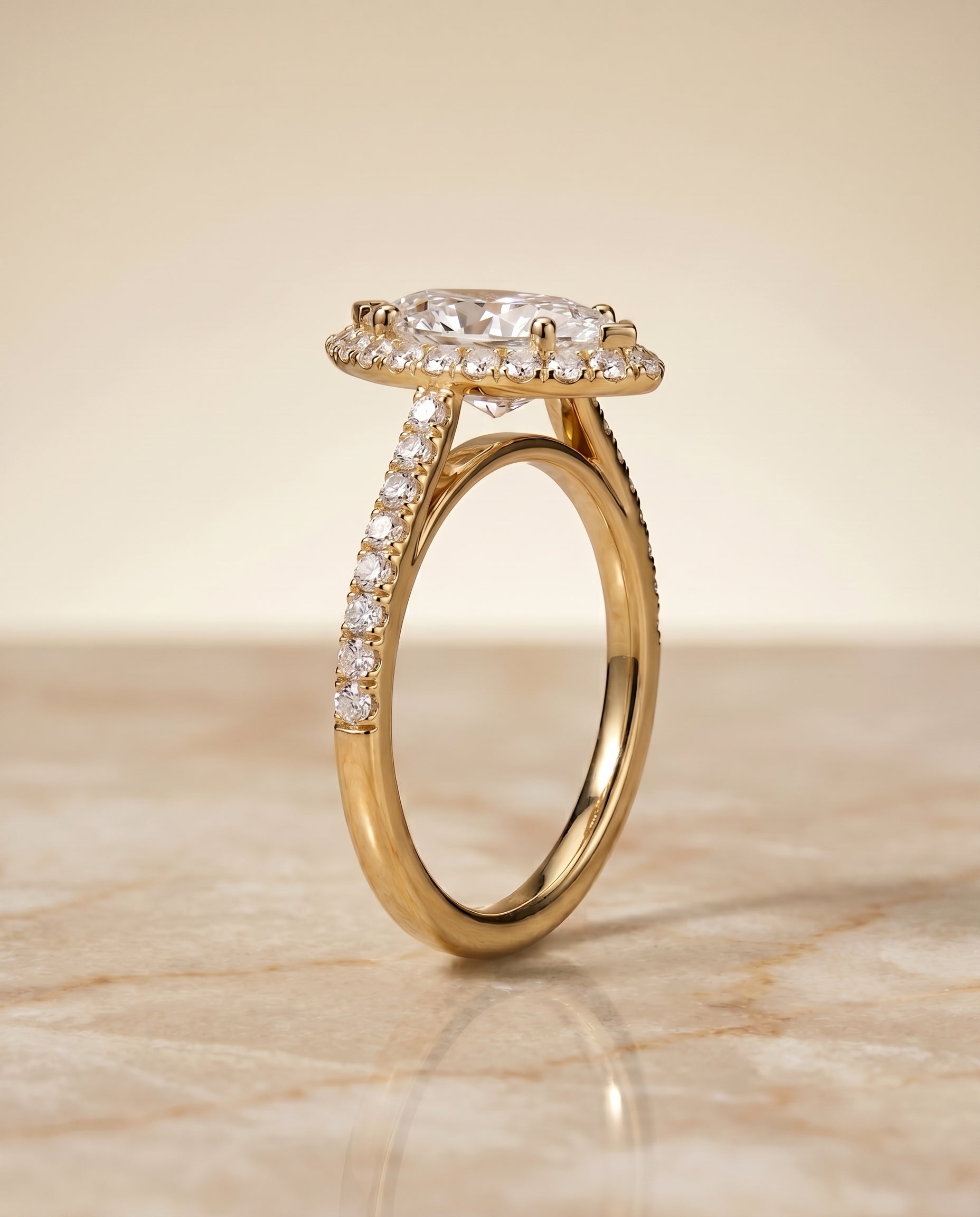 The Dylan Pavé Halo Engagement Ring Setting for Marquise Diamonds in 18K Yellow Gold | RockHer