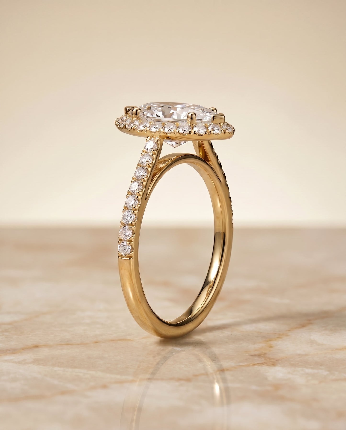 The Dylan Pavé Halo Engagement Ring Setting for Marquise Diamonds in 18K Yellow Gold | RockHer