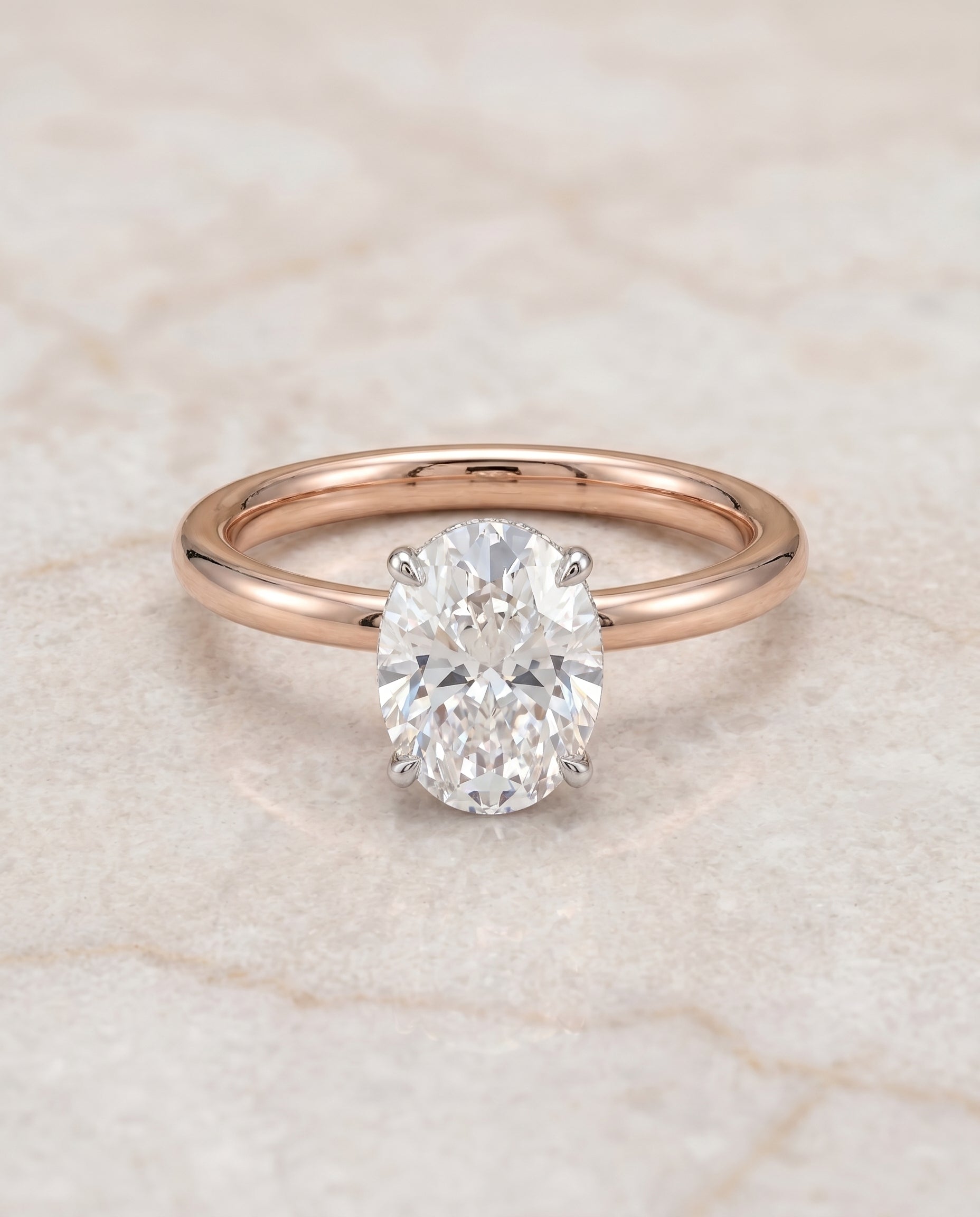 Eartha Select Upper Hidden Halo Solitaire Oval in 14K White Gold – view 1