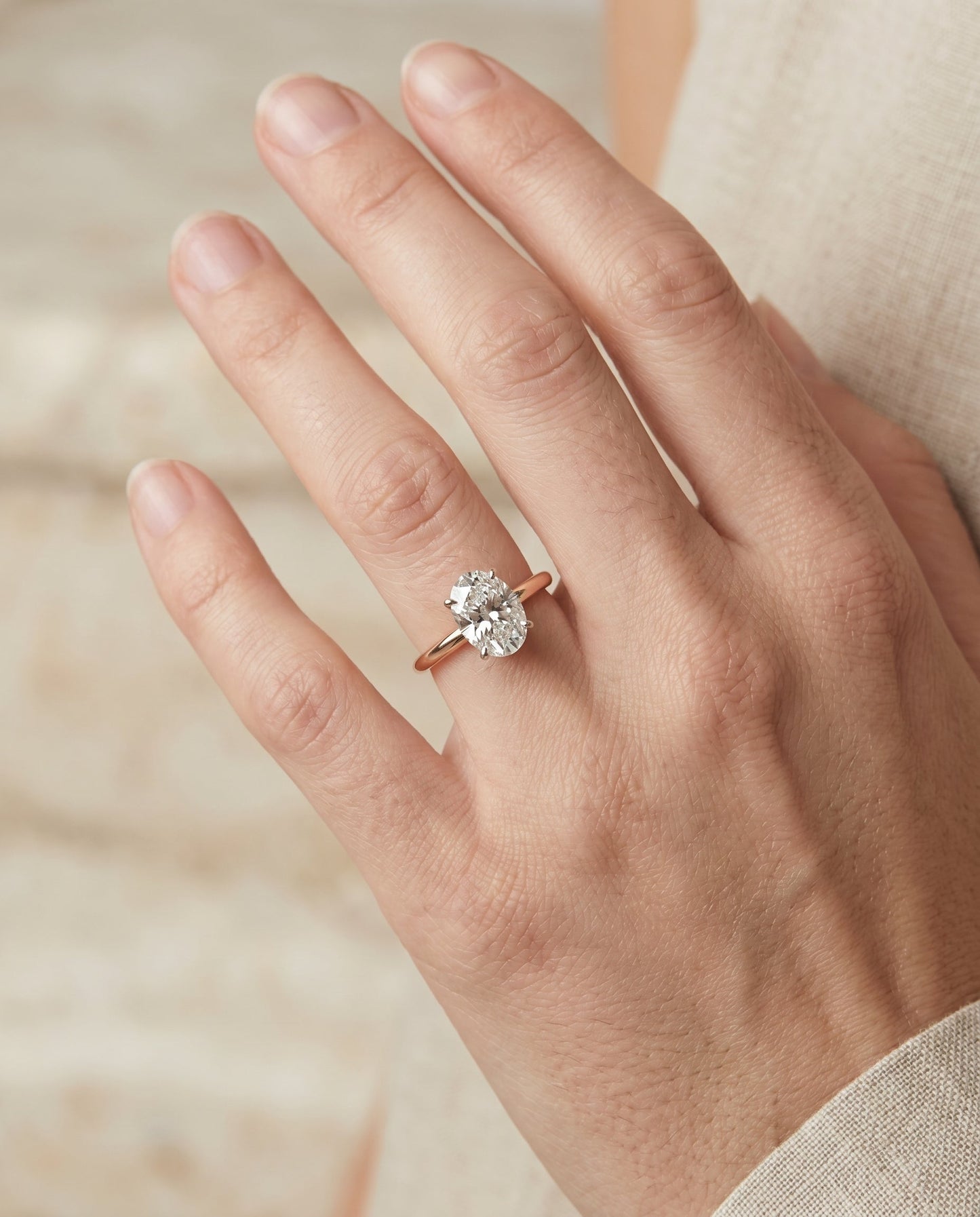 Eartha Select Upper Hidden Halo Solitaire Oval in 14K Rose Gold – view 3