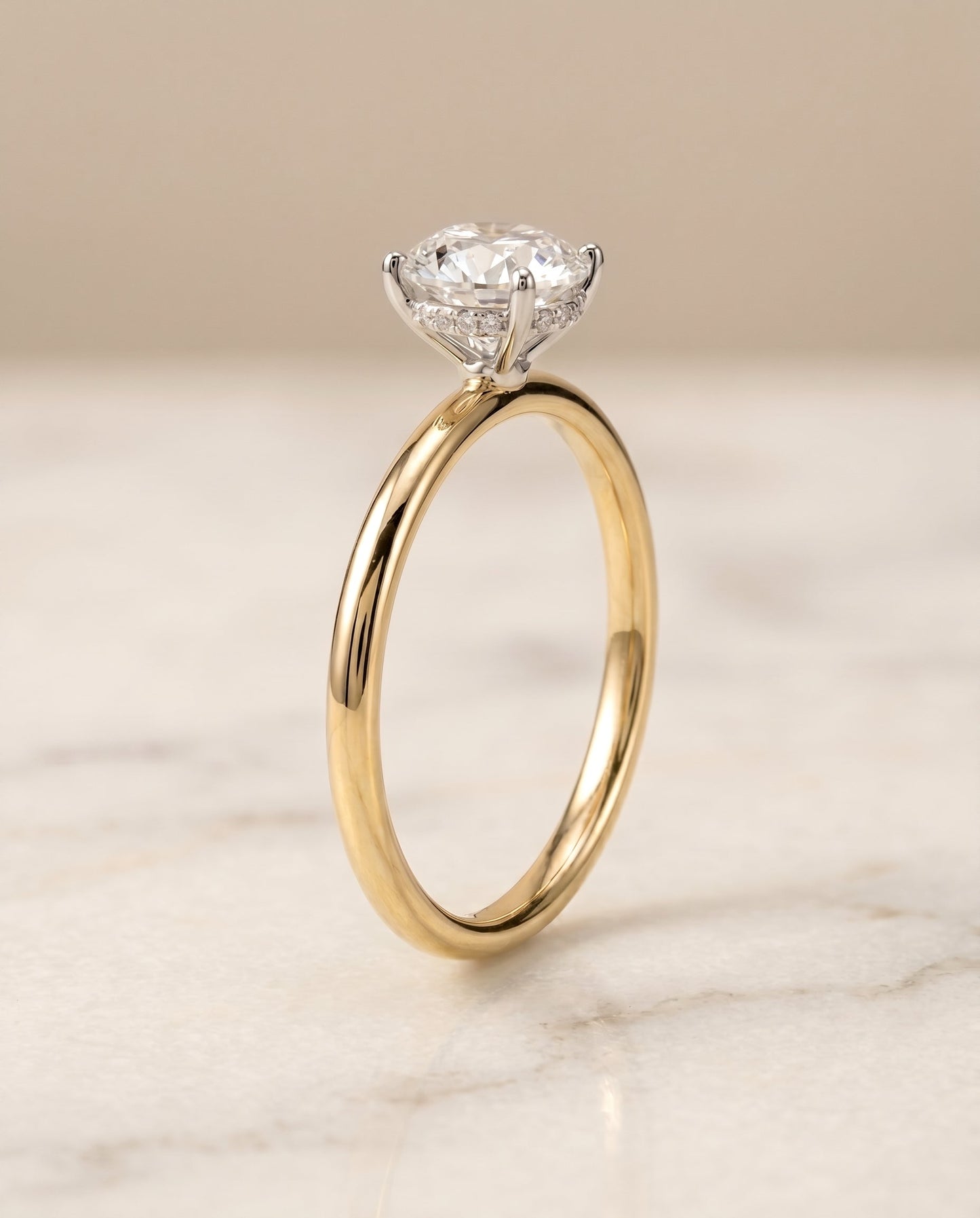 The Eartha Hidden Halo Solitaire Engagement Ring Setting for Round Diamonds in 18K Yellow Gold