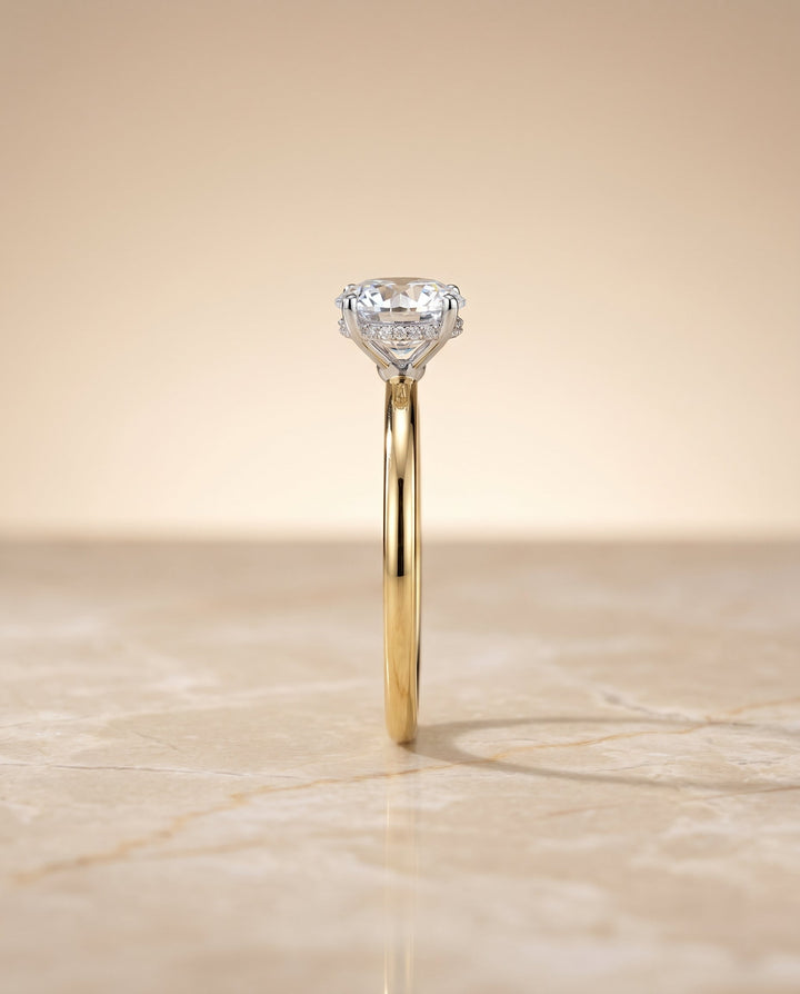 The Eartha Hidden Halo Solitaire Engagement Ring Setting for Round Diamonds in 18K Yellow Gold