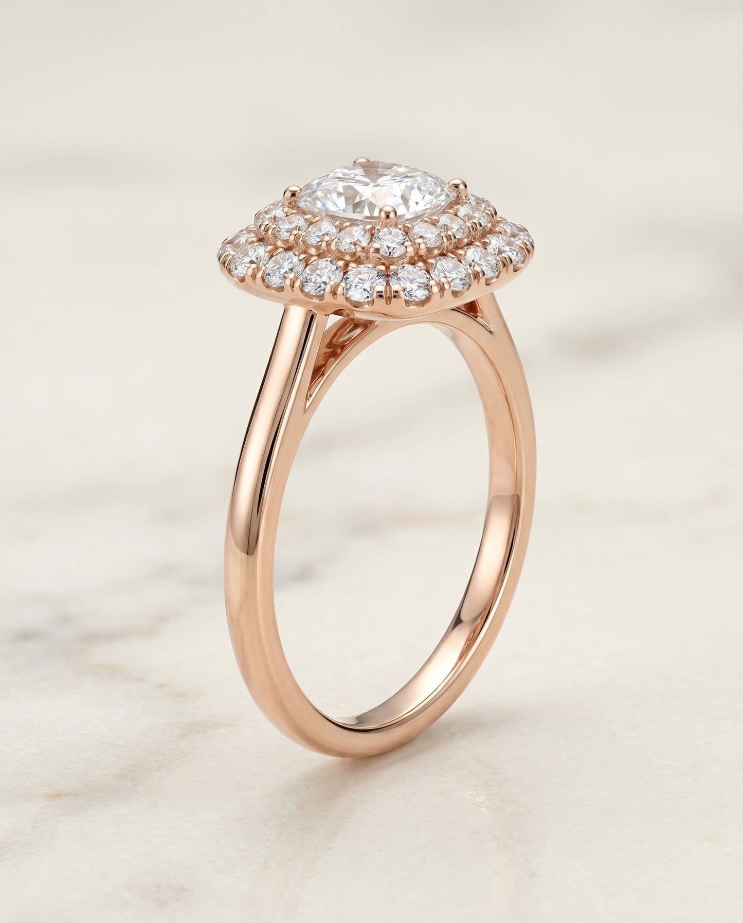 Goldy Select Stair Step Double Halo Cushion in 14K Rose Gold – view 2