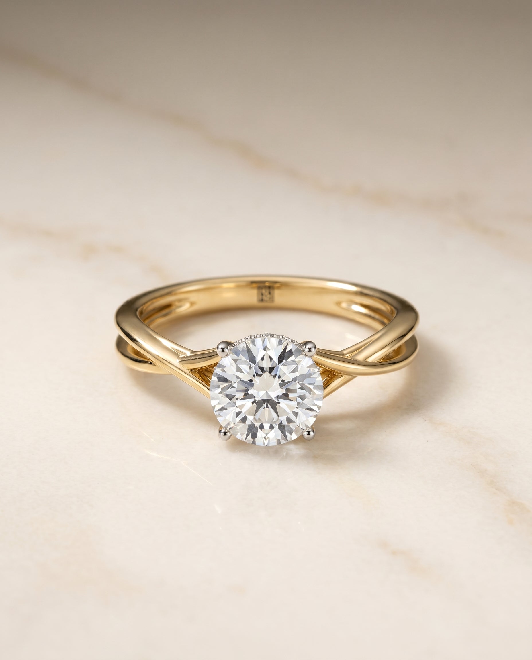 Grace Select 18ky Round Twisted Shank Hidden Halo Solitaire Engagement Ring With – view 1