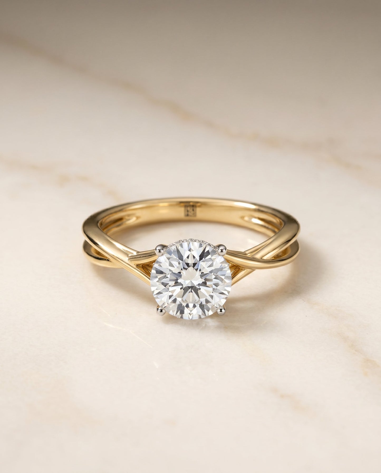 Grace Select 18ky Round Twisted Shank Hidden Halo Solitaire Engagement Ring With – view 1
