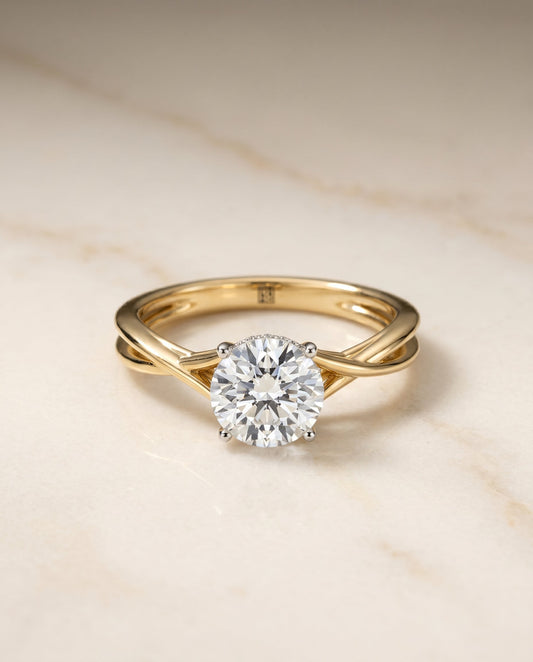 Grace Select 18ky Round Twisted Shank Hidden Halo Solitaire Engagement Ring With – view 1