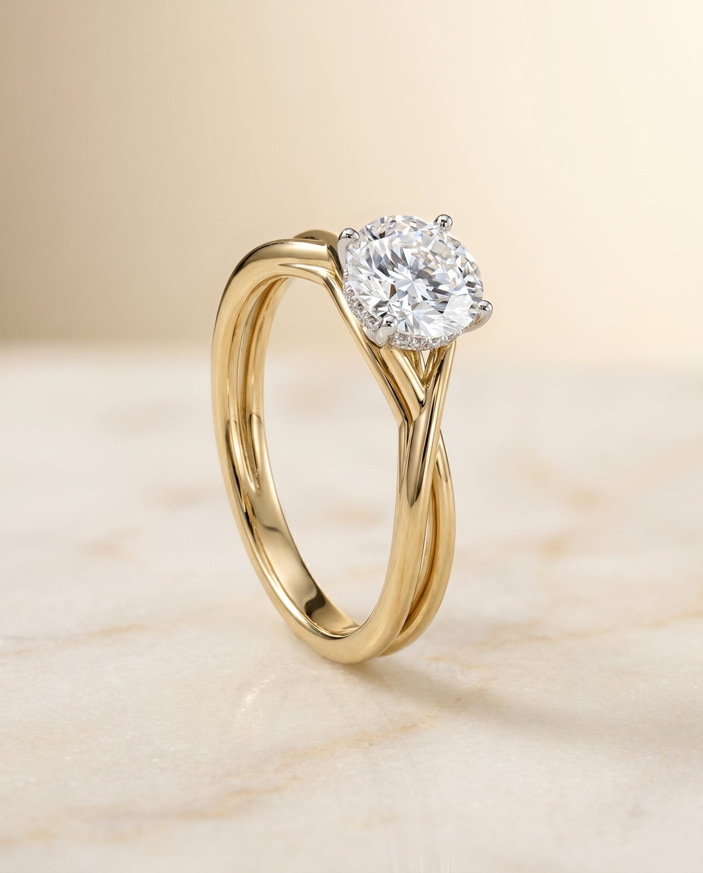 Grace Select 18ky Round Twisted Shank Hidden Halo Solitaire Engagement Ring With – view 2