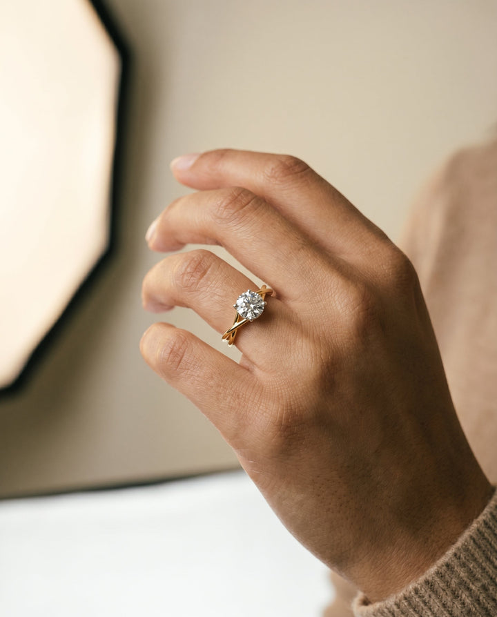 Grace Select 18ky Round Twisted Shank Hidden Halo Solitaire Engagement Ring With – view 3