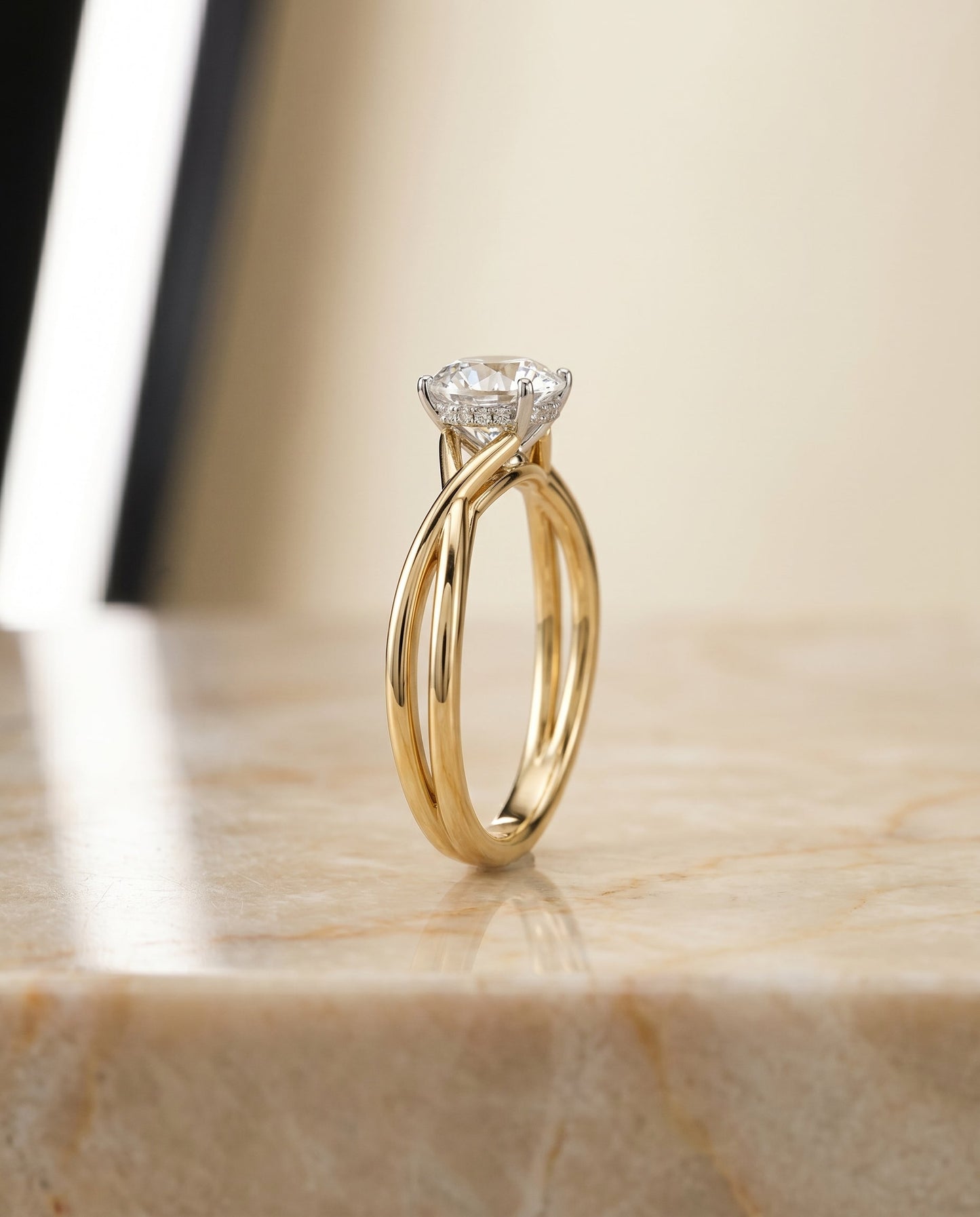 Grace Select 18ky Round Twisted Shank Hidden Halo Solitaire Engagement Ring With – view 6