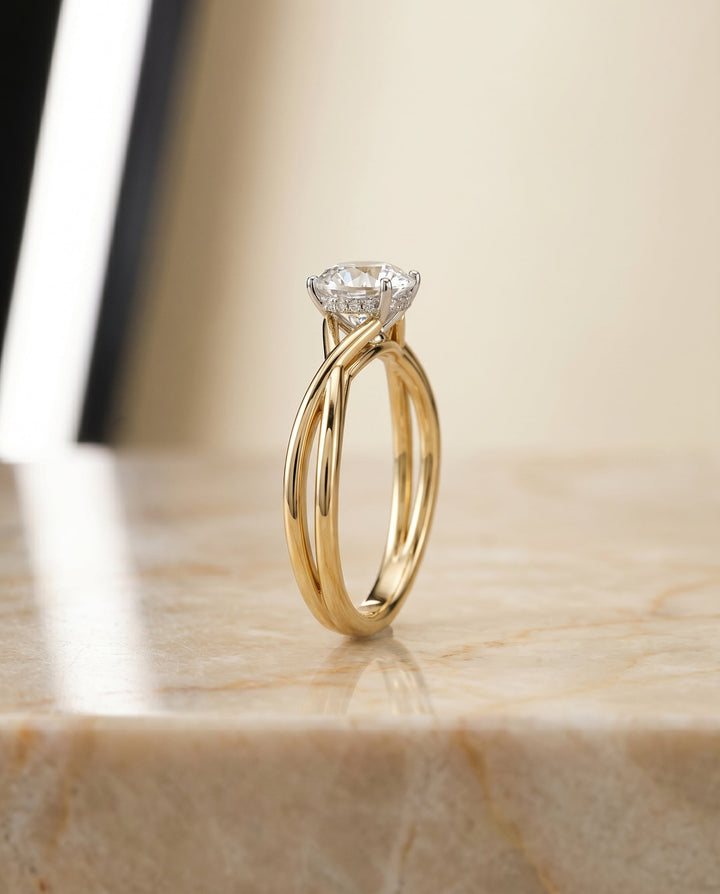 Grace Select 18ky Round Twisted Shank Hidden Halo Solitaire Engagement Ring With – view 6