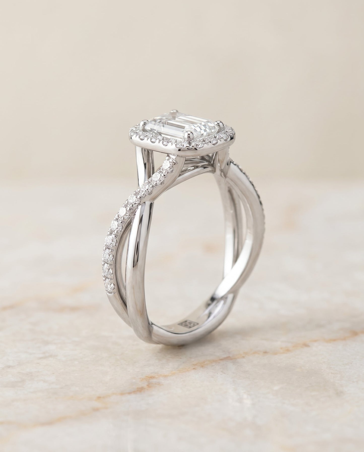Harmony Select Twisted Vine Halo Emerald Cut in Platinum – view 6