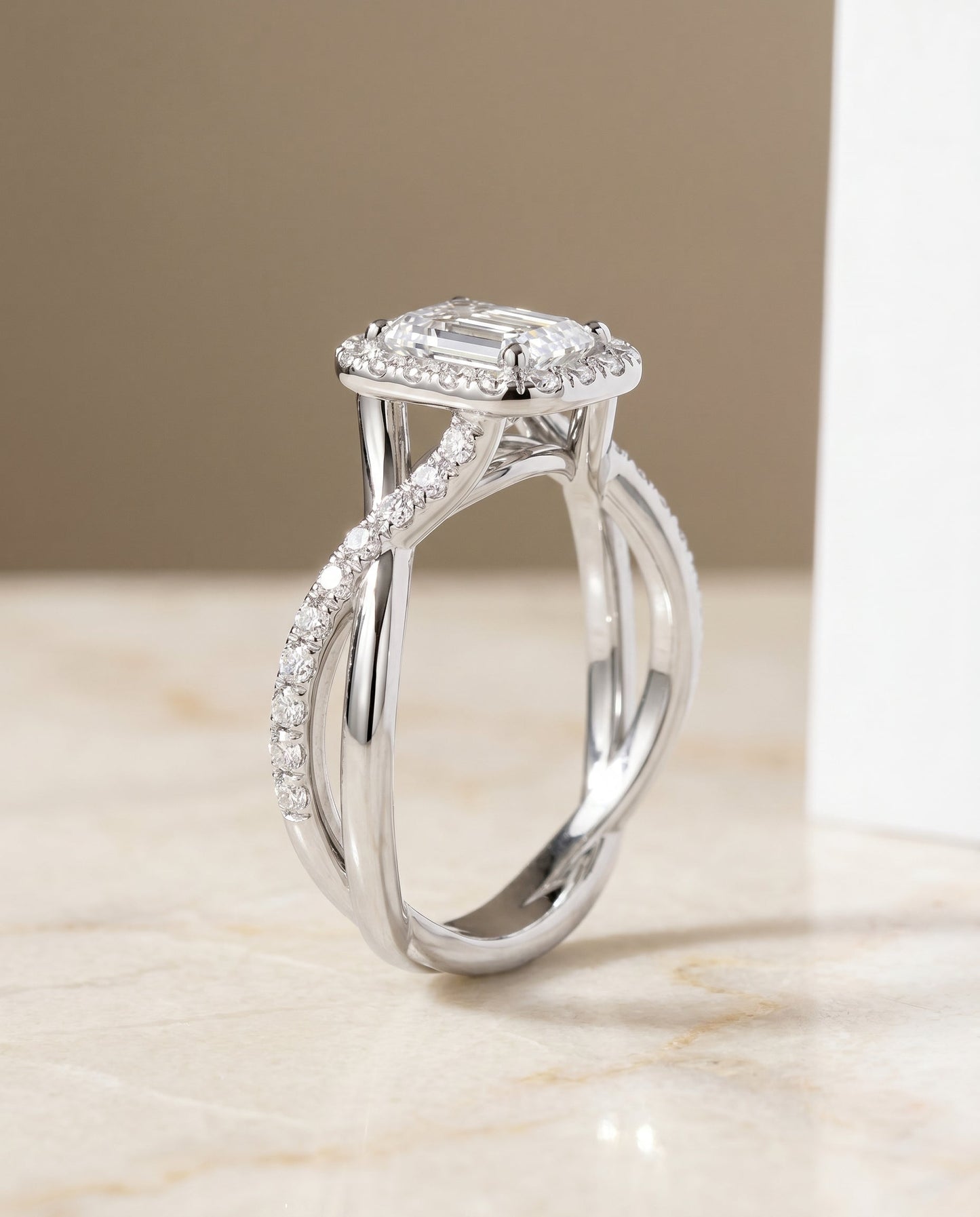 Harmony Select Twisted Vine Halo Emerald Cut in Platinum – view 1