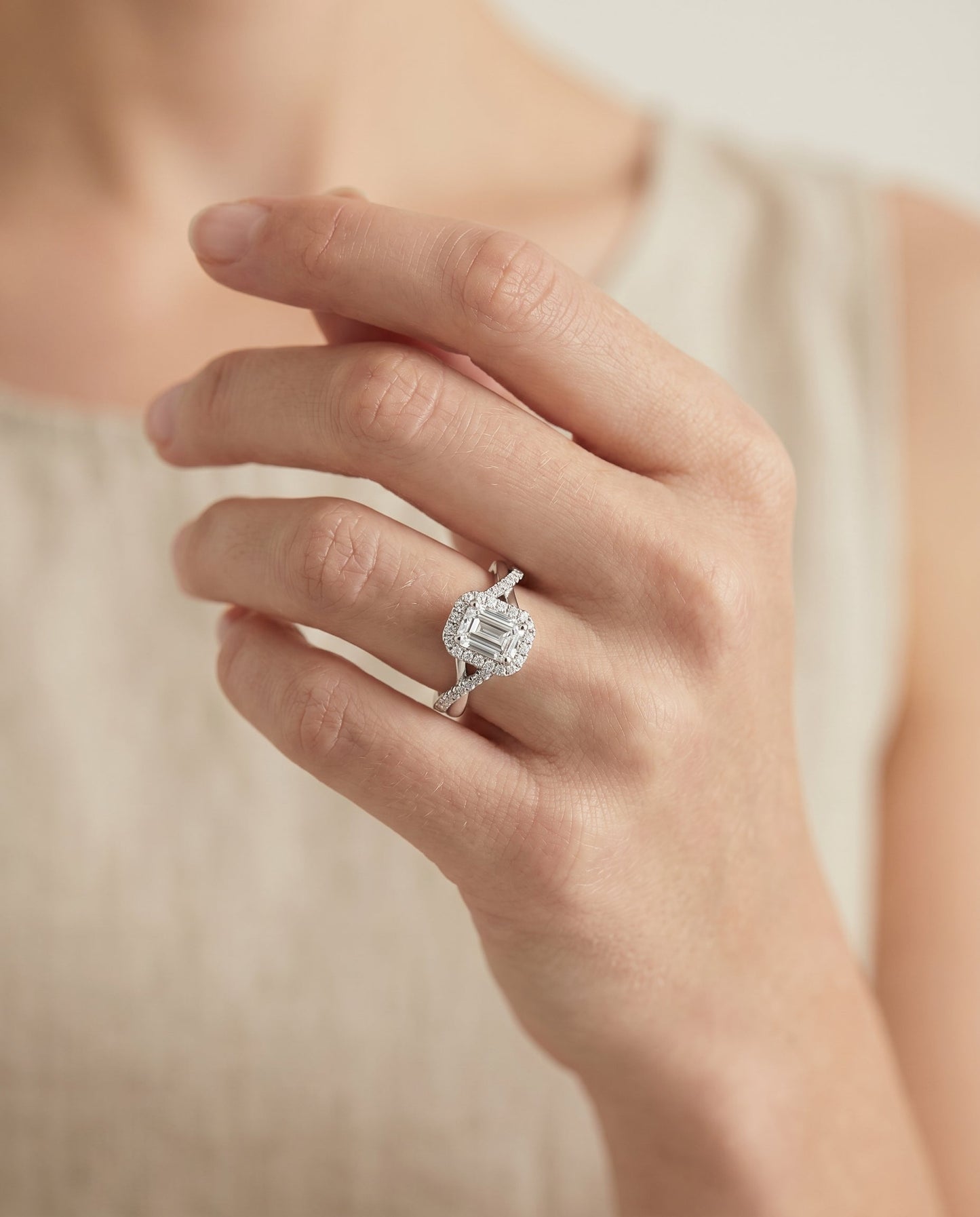 Harmony Select Twisted Vine Halo Emerald Cut in Platinum – view 5