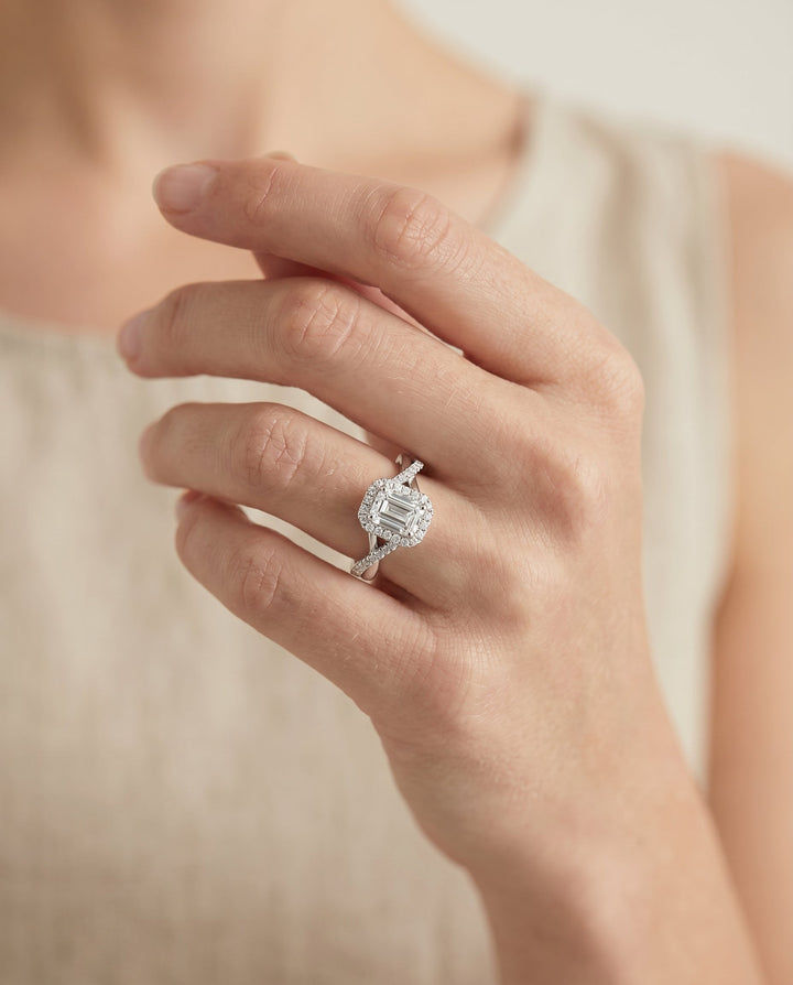 Harmony Select Twisted Vine Halo Emerald Cut in Platinum – view 5
