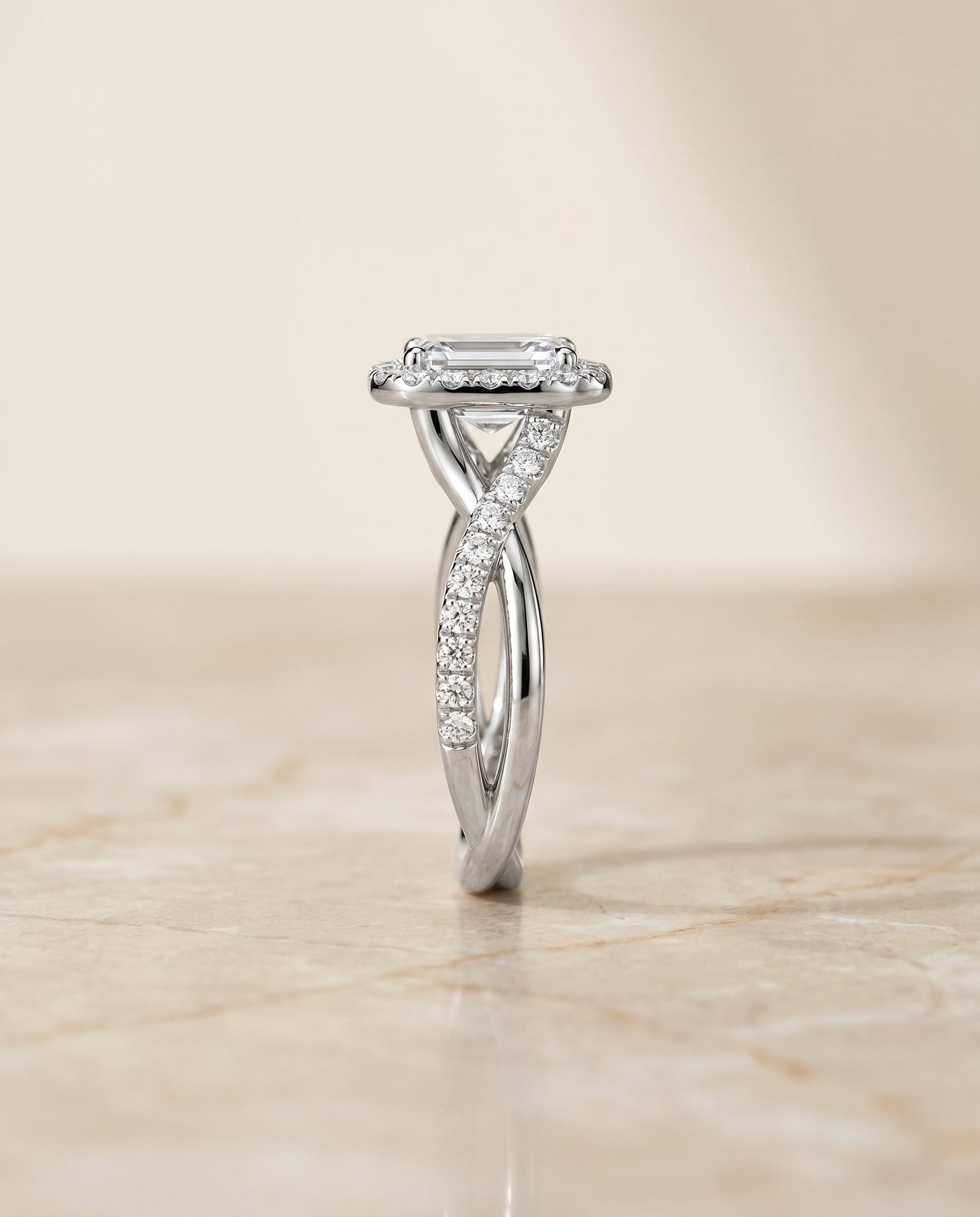 Harmony Select Twisted Vine Halo Emerald Cut in Platinum – view 2