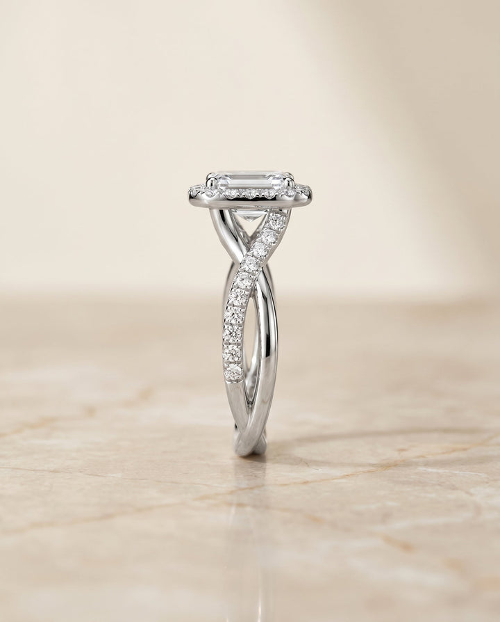 Harmony Select Twisted Vine Halo Emerald Cut in Platinum – view 2