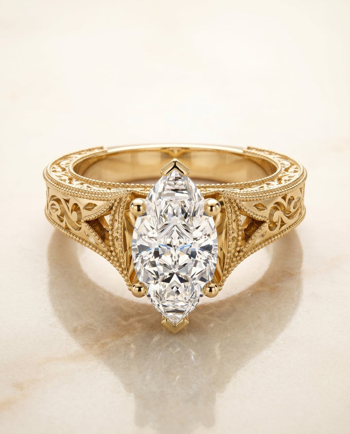 ตัวเรือนแหวนหมั้น Janis ทรงมาคี ฝังหนาม ทองคำเหลือง 18K จาก RockHer