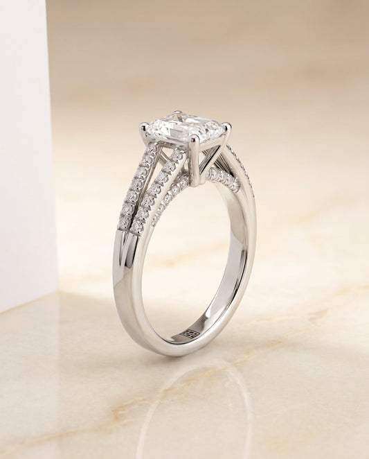 Jessie Select Split Shank French Pave Radiant Solitaire in Platinum – view 1