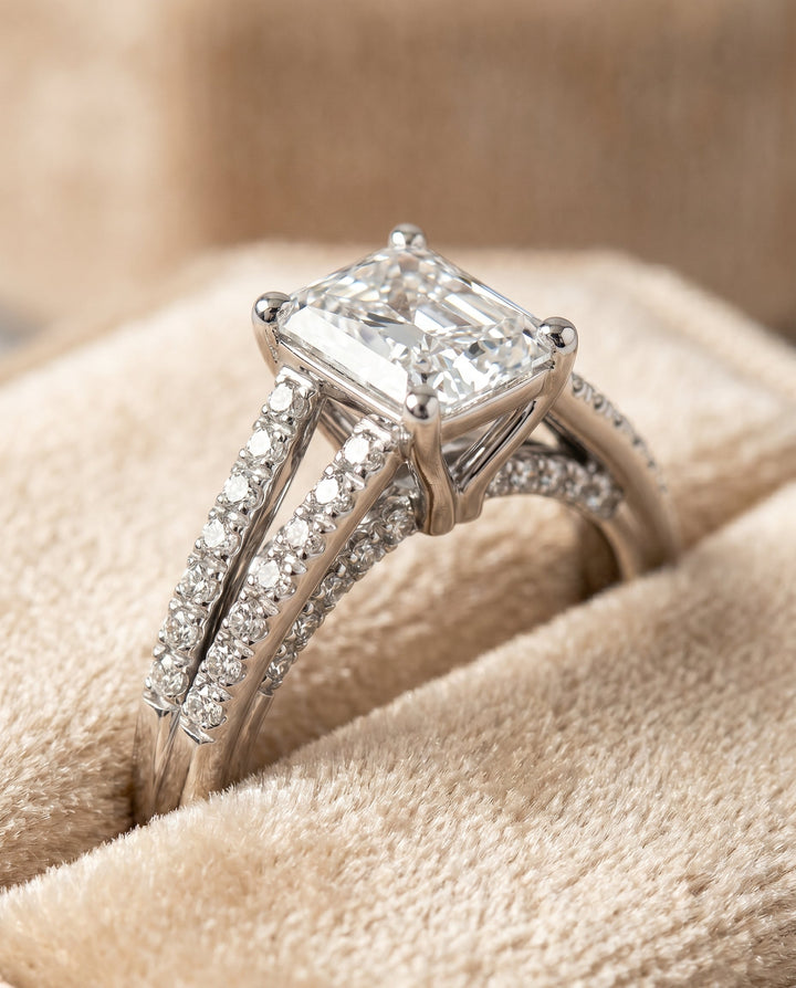 Jessie Select Split Shank French Pave Radiant Solitaire in Platinum – view 4