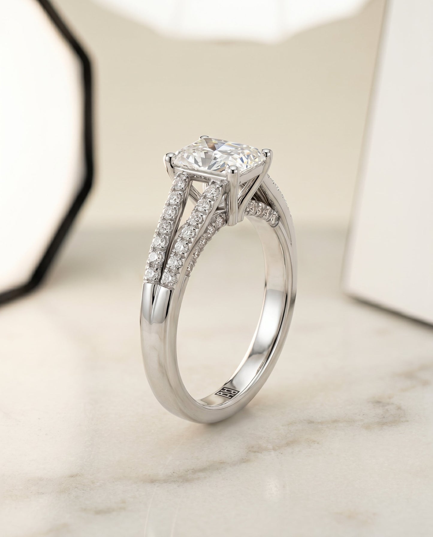 Jessie Select Split Shank French Pave Radiant Solitaire in Platinum – view 6